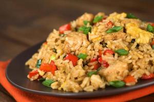 Recipe for rice with chicken in a frying pan